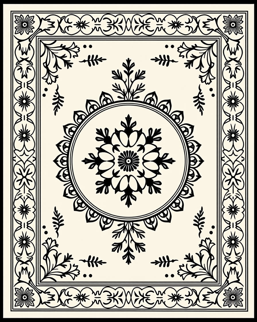 Ornate Floral Crest Mandala Design Rug