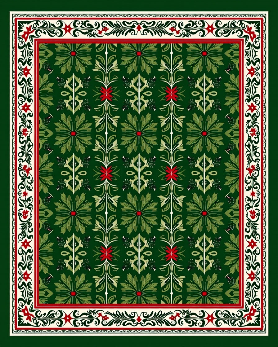 Green Floral Scrollwork Inspired Design Rug