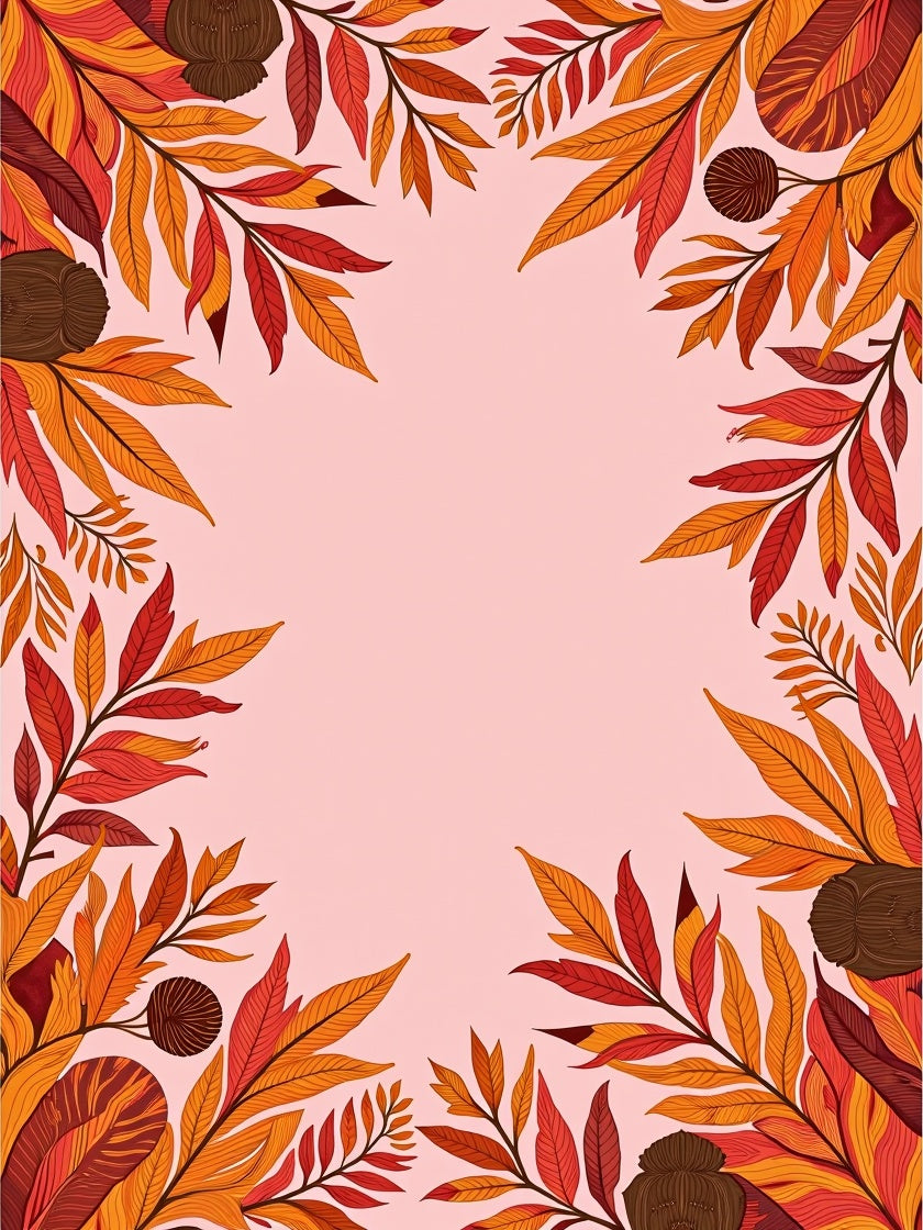 Autumn Leaves Floral Border Design Rug