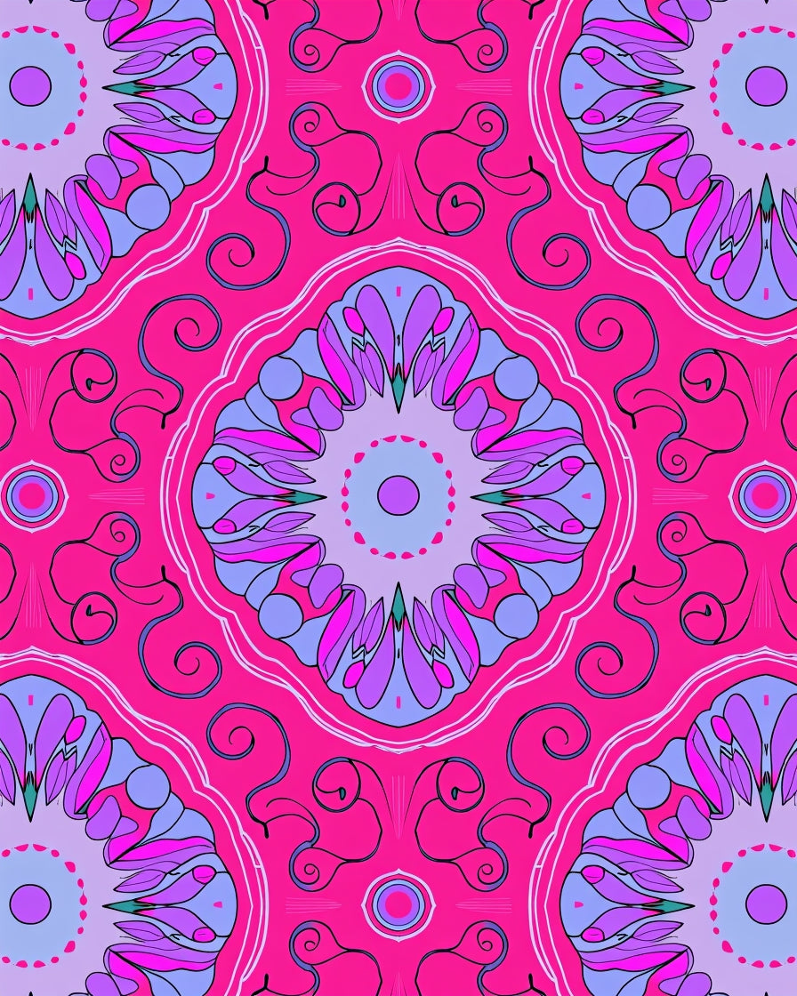Vibrant Fuchsia Floral Swirls Pattern Rug
