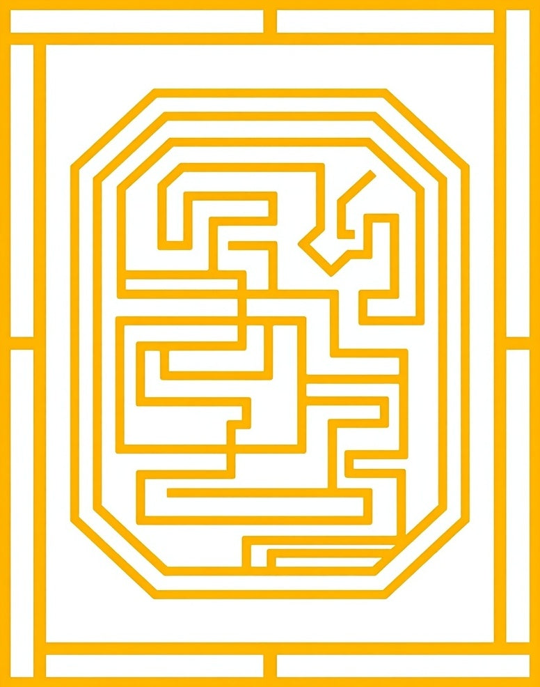 Golden Maze Patterned Geometric Design Rug