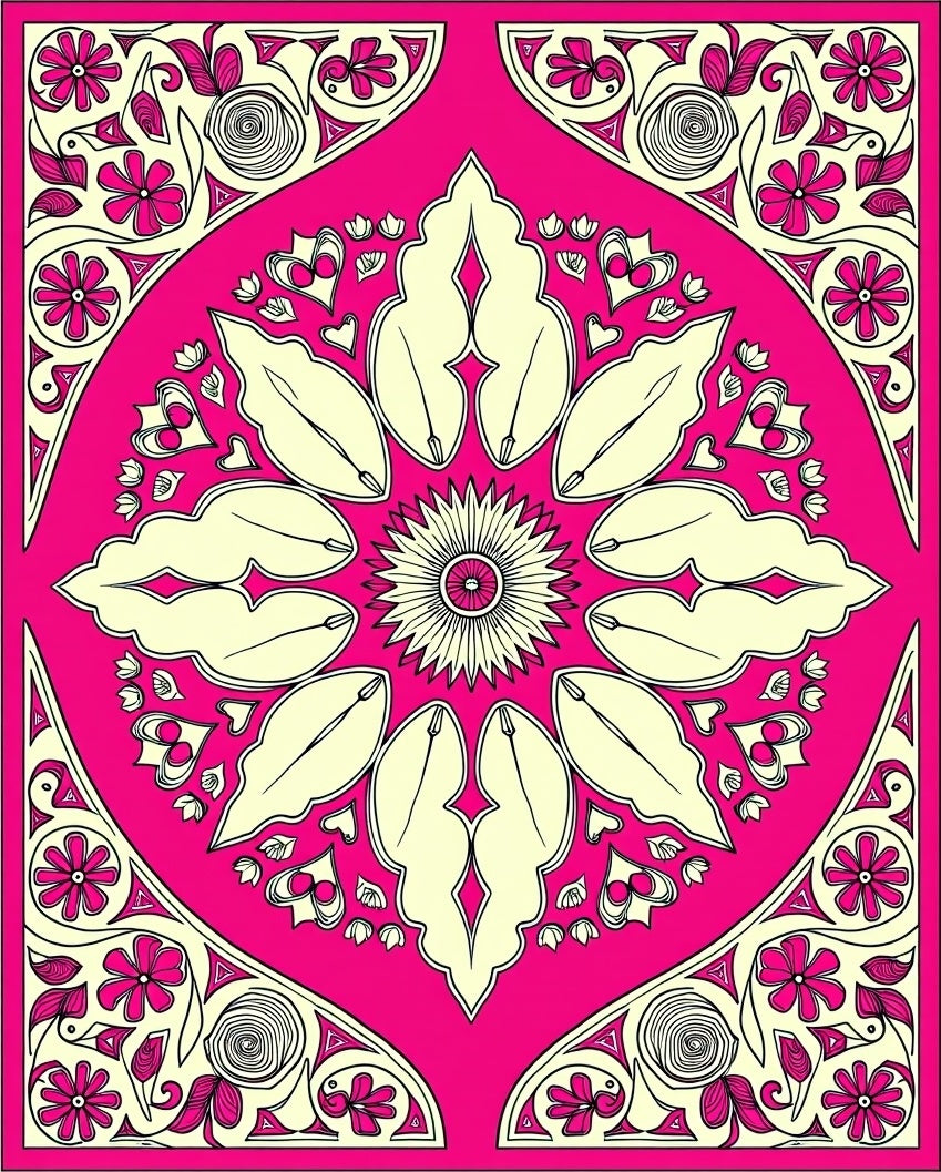 Vibrant Pink Floral Mandala Design Rug