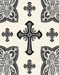 Ornate Cross Patterned Dark Grey Rug