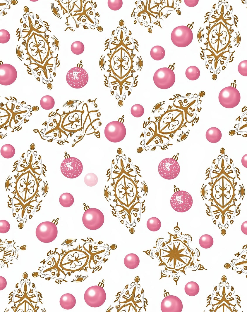 Gold Pink Ornate Holiday Ornaments Rug
