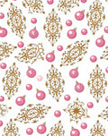 Gold Pink Ornate Holiday Ornaments Rug