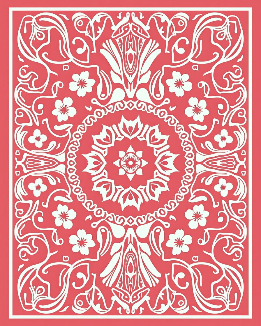 Floral Mandala Patterned Coral Design Rug