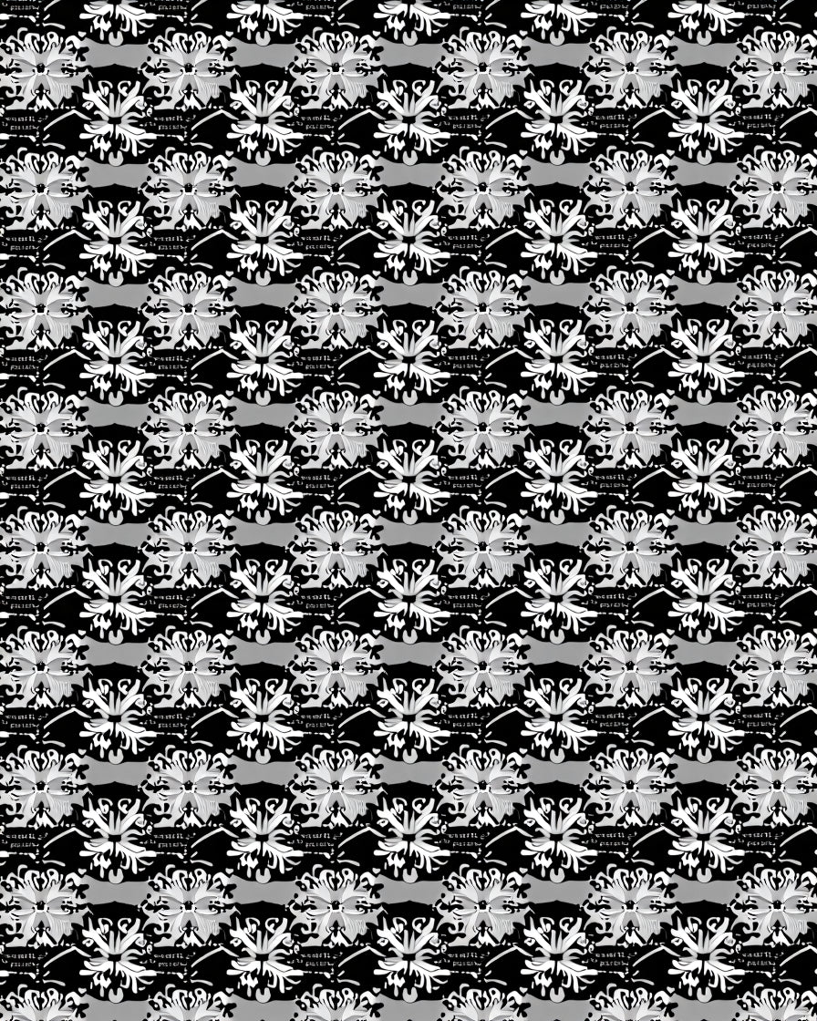 White Floral Motif On Black Design Rug