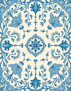 Classic Blue Floral Vine Mandala Rug