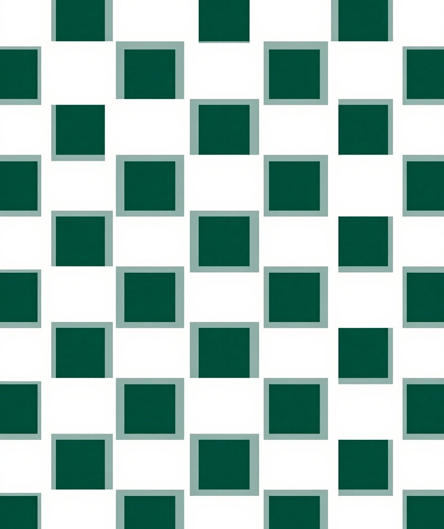 Deep Green White Checkerboard Pattern Rug