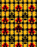 Bold Plaid Red Floral Pattern Rug