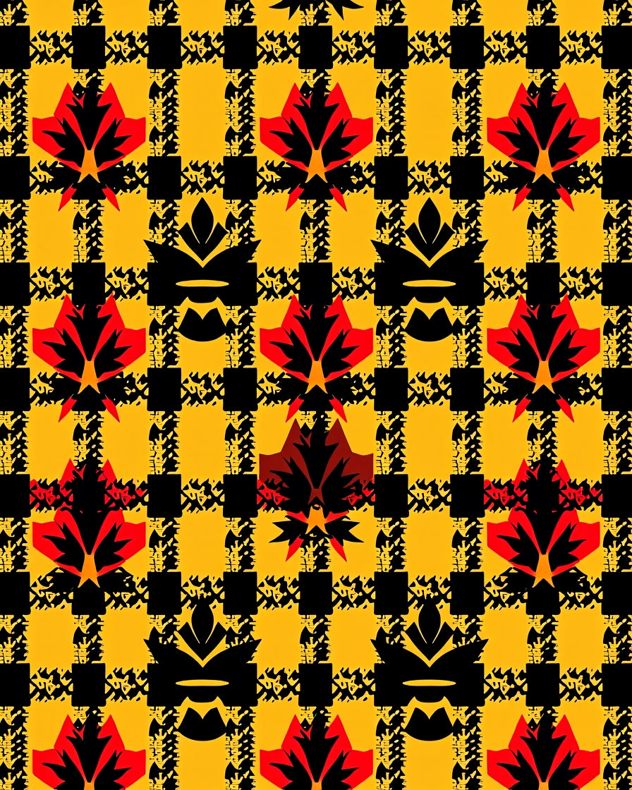 Bold Plaid Red Floral Pattern Rug