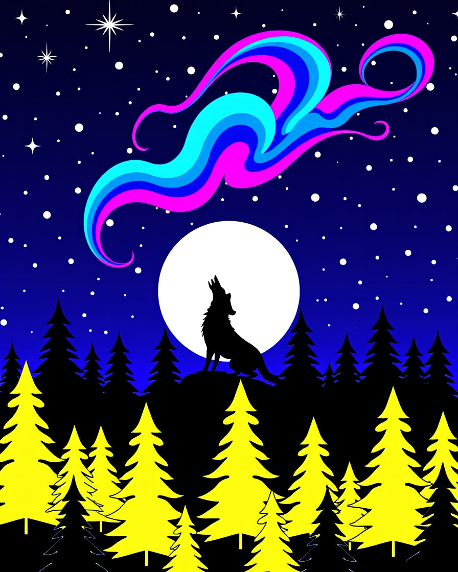 Night Wolf Silhouette Aurora Abstract Pattern Rug
