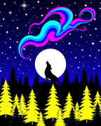 Night Wolf Silhouette Aurora Abstract Pattern Rug