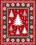 Festive Red Pine Tree Folk Art Rug
