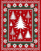 Festive Red Pine Tree Folk Art Rug