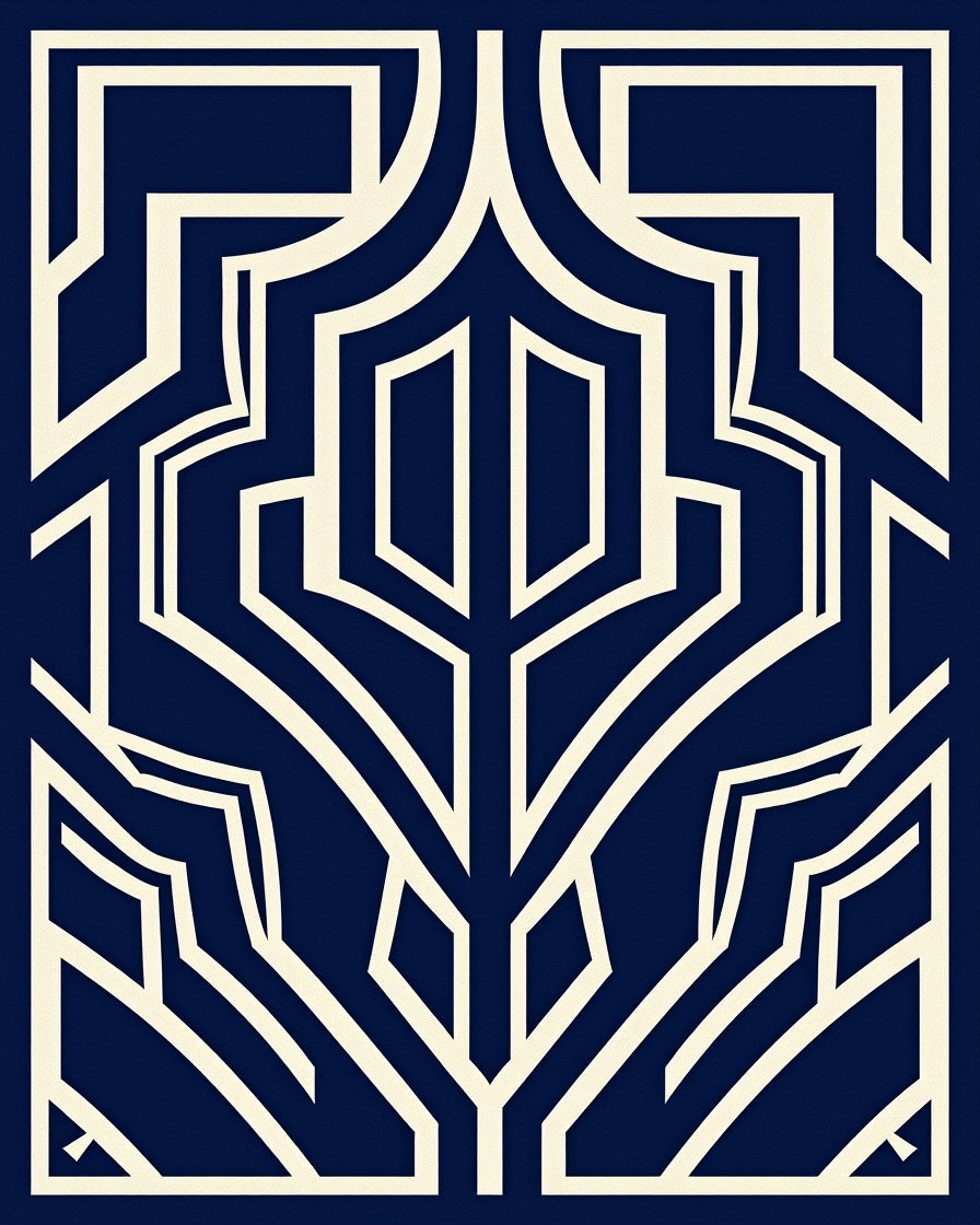 Navy and Cream Geometric Deco Design Rug