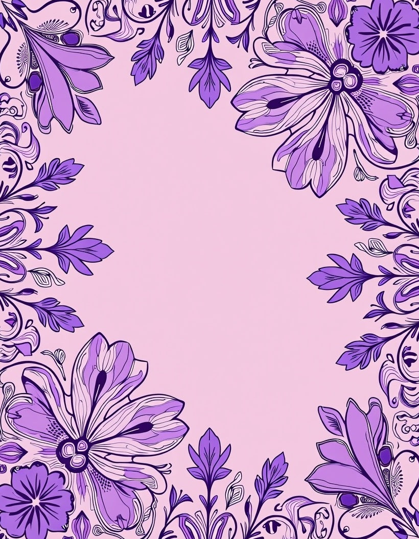 Purple Floral Vines Leaf Pattern Rug