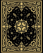 Elegant Black Gold Floral Border Rug