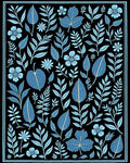 Scattered Teal Floral Botanical Composition Rug