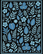 Scattered Teal Floral Botanical Composition Rug