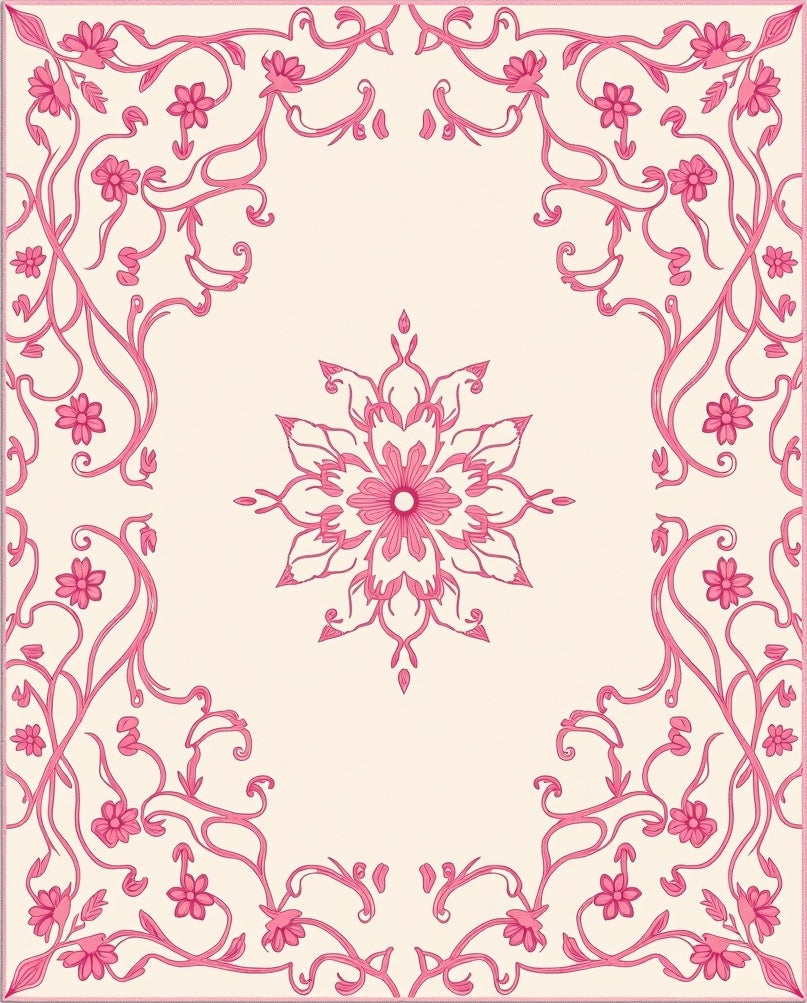 Pink Floral Vines Mandala Design Rug