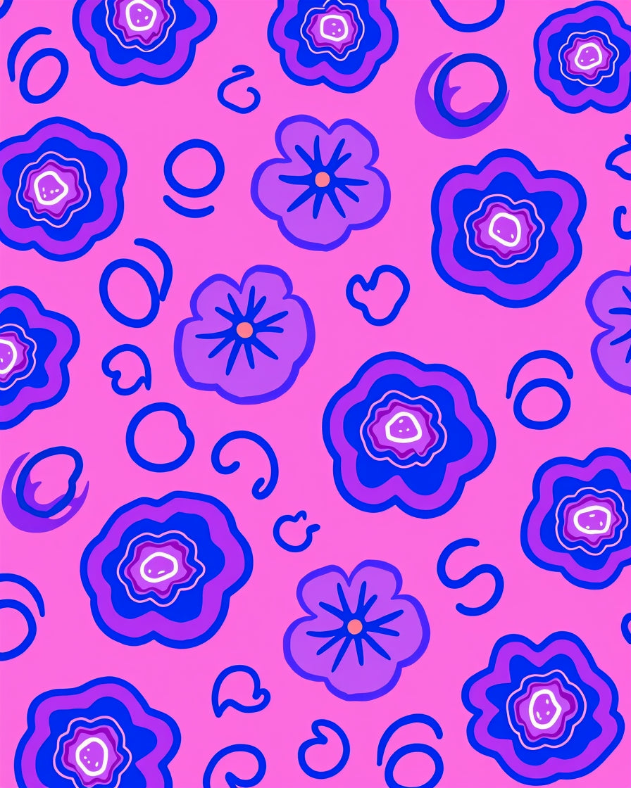 Vibrant Fuchsia Abstract Floral Swirls Rug
