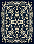 Ornate Floral Scroll Dark Navy Rug
