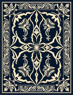 Ornate Floral Scroll Dark Navy Rug