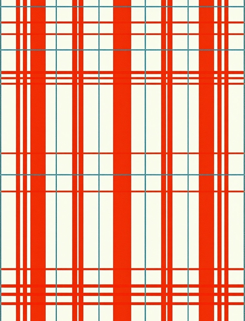 Bold Red White Grid Pattern Rug