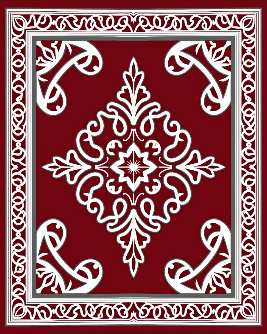Ornate Red White Floral Medallion Rug