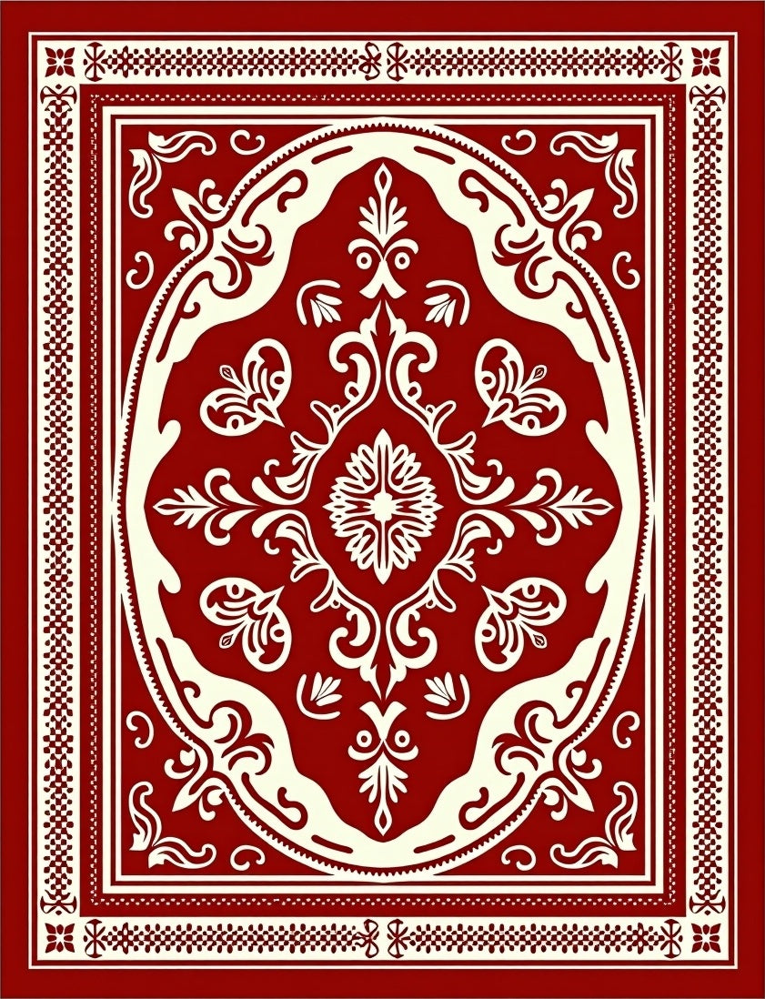 Classic Red Cream Floral Medallion Rug