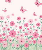 Pink Flower Meadow Butterflies Repeat Pattern Rug