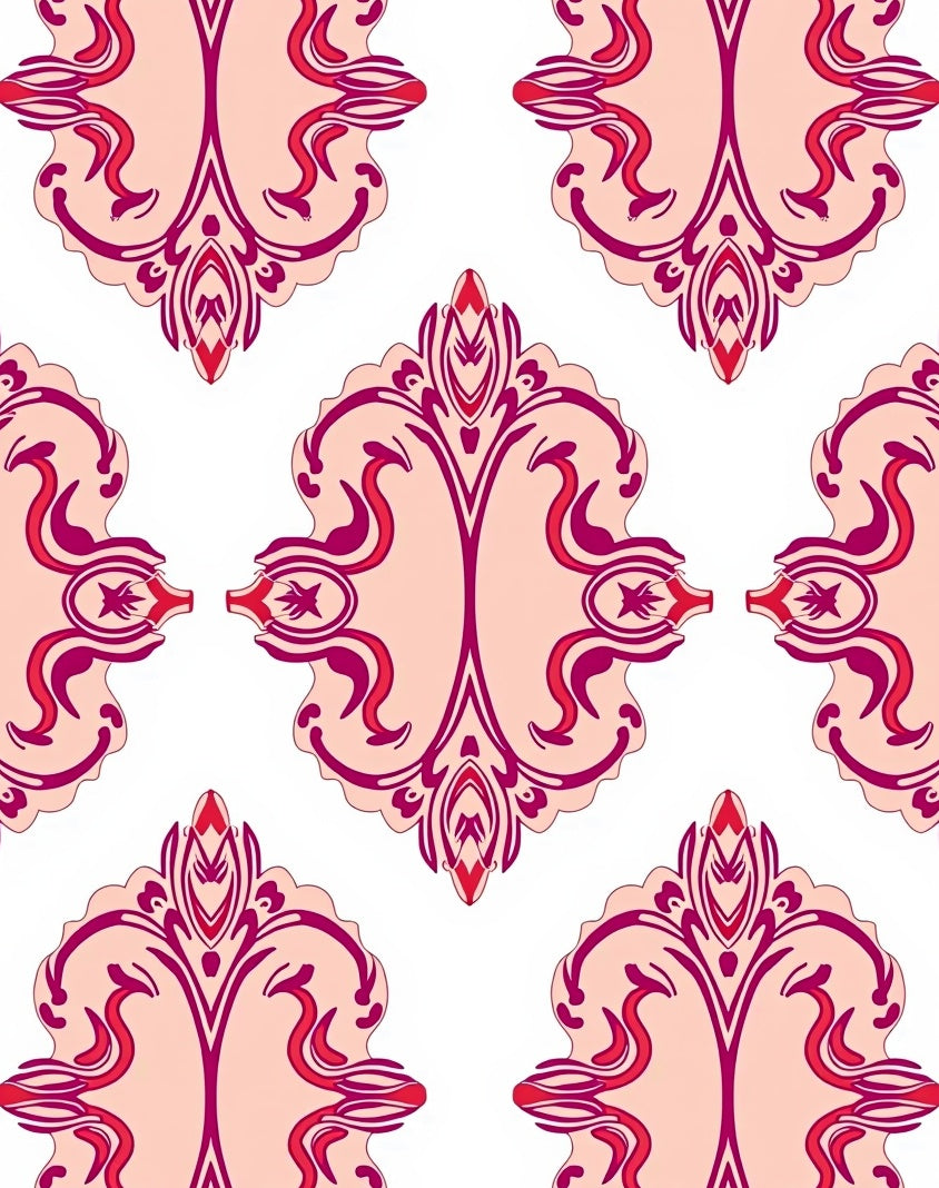 Ornate Pink Crimson Floral Pattern Rug