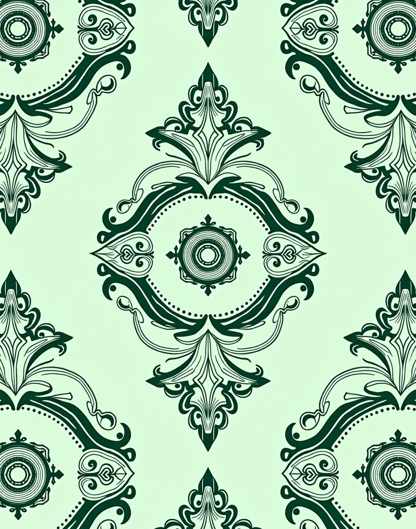Elegant Dark Green Damask Pattern Rug