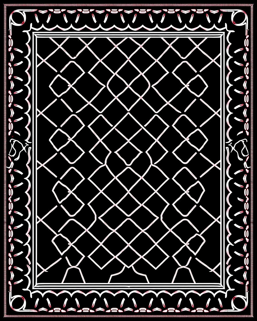 Black Diamond Geometric Lace Pattern Rug