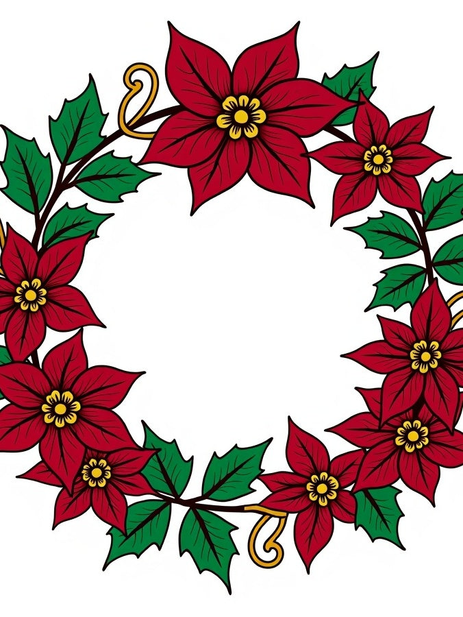 Crimson Poinsettia Wreath Festive Garland Rug