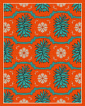 Vibrant Teal Orange Floral Pattern Rug