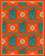 Vibrant Teal Orange Floral Pattern Rug