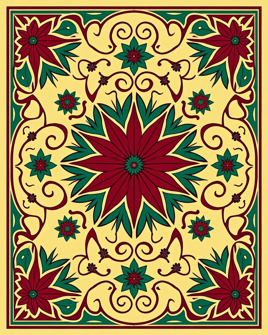 Radiant Floral Scrollwork Decorative Rug