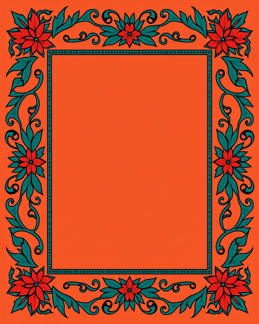 Ornate Floral Vine Border Rug