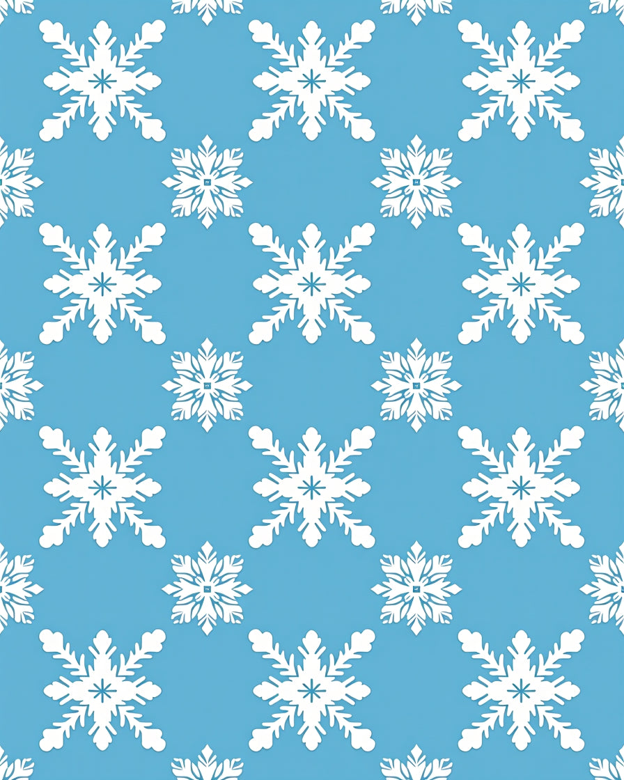 White Snowflake Repeat Blue Background Rug