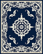 Elegant Ivory Scrollwork Navy Rug