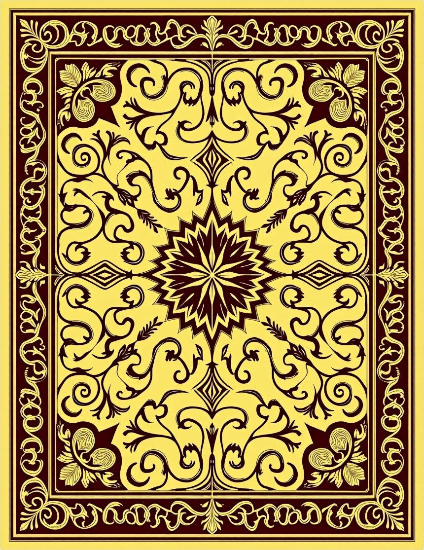 Elegant Yellow Floral Scroll Rug