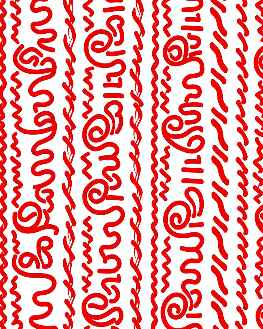 Bold Red Calligraphic Swirls Rug