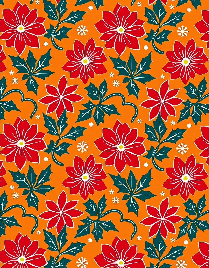 Holiday Poinsettia Leaf Floral Pattern Rug