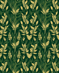 Golden Leaf Patterned Deep Green Rug