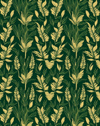 Golden Leaf Patterned Deep Green Rug