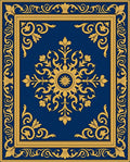 Ornate Floral Scrollwork Blue Gold Rug