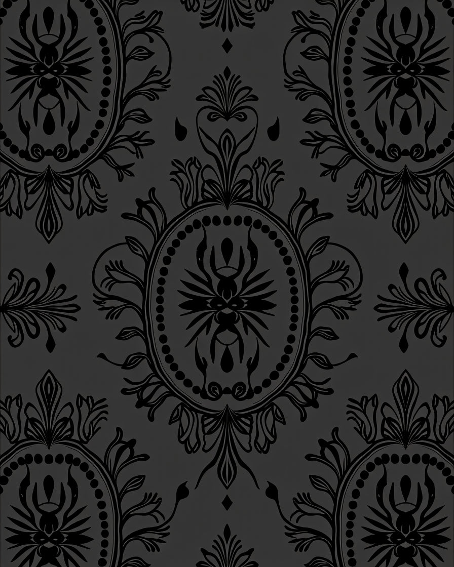 Dark Gothic Damask Floral Pattern Rug