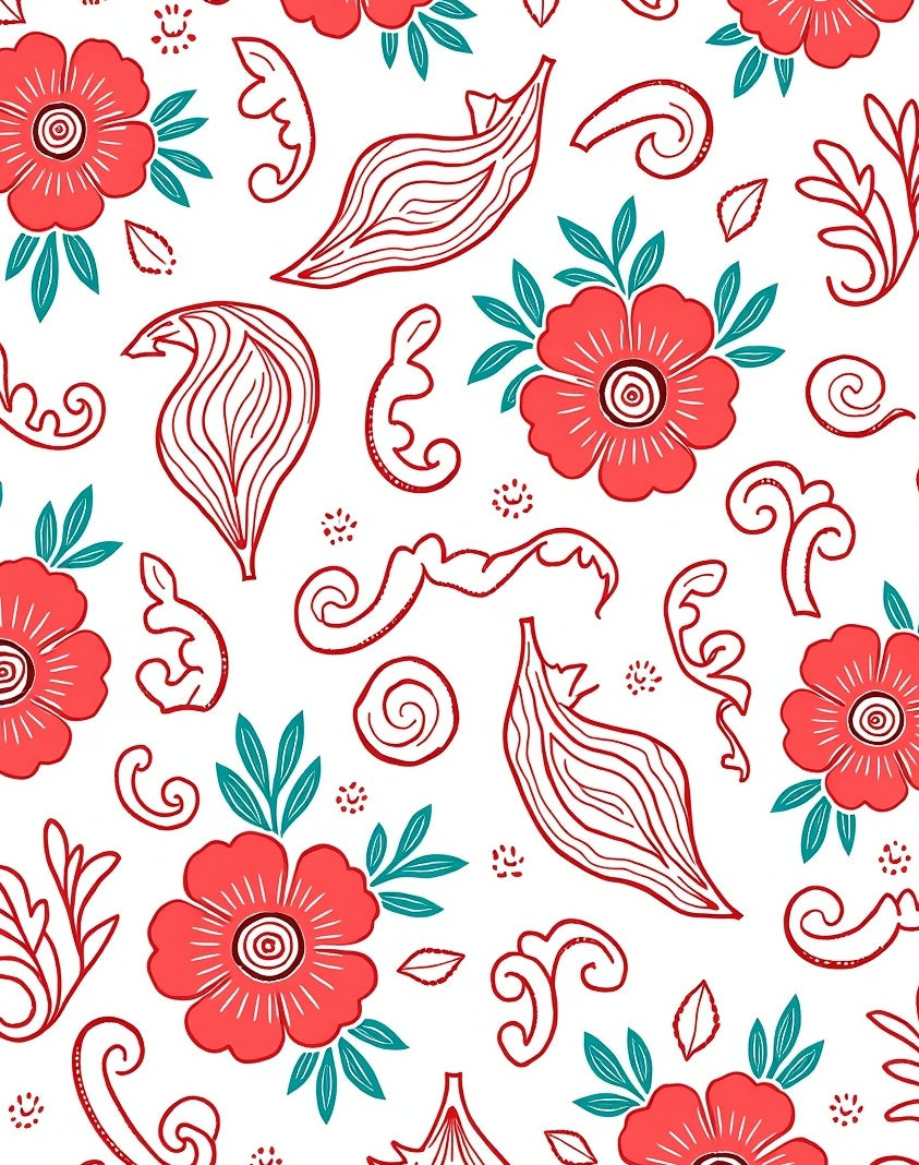 Coral Floral Swirl Pattern Design Rug